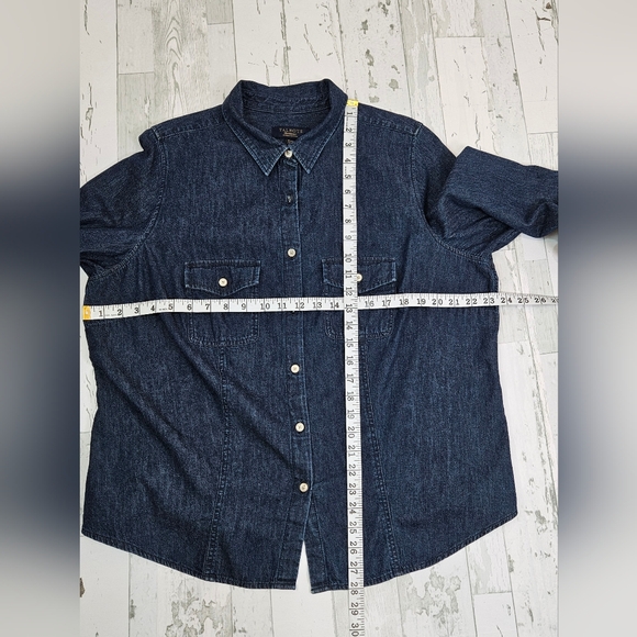 Talbots Womens Denim Button Up Shirt Petite 18W Collared Long Sleeves - Picture 5 of 8